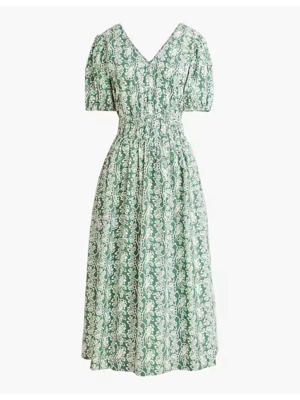 J. Crew Smocked Waist Poplin Midi Dress Size 0 Pale Spinach Dress Eucalyptus